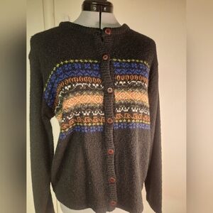 Two Yarnworks Black or Dark Grey Cardigan W/Colorful Middle. Size Small